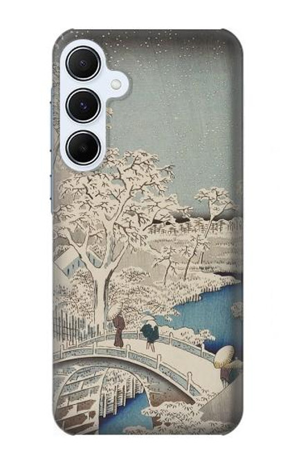 W3350 Utagawa Hiroshige Drum Bridge Yuhi Hill in Meguro Hard Case and Leather Flip Case For Samsung Galaxy A55 5G