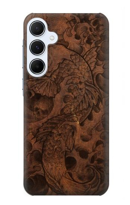 W3405 Fish Tattoo Leather Graphic Print Hard Case and Leather Flip Case For Samsung Galaxy A55 5G