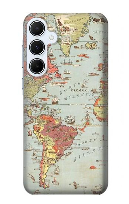 W3418 Vintage World Map Hard Case and Leather Flip Case For Samsung Galaxy A55 5G