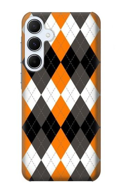 W3421 Black Orange White Argyle Plaid Hard Case and Leather Flip Case For Samsung Galaxy A55 5G