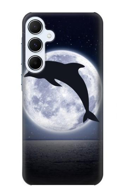 W3510 Dolphin Moon Night Hard Case and Leather Flip Case For Samsung Galaxy A55 5G