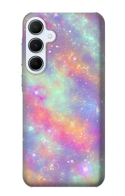 W3706 Pastel Rainbow Galaxy Pink Sky Hard Case and Leather Flip Case For Samsung Galaxy A55 5G