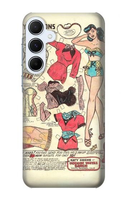 W3820 Vintage Cowgirl Fashion Paper Doll Hard Case and Leather Flip Case For Samsung Galaxy A55 5G