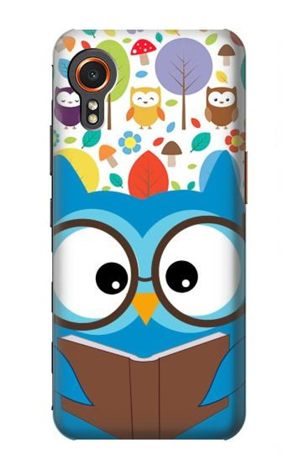 W2521 Cute Nerd Owl Cartoon Hard Case and Leather Flip Case For Samsung Galaxy Xcover7