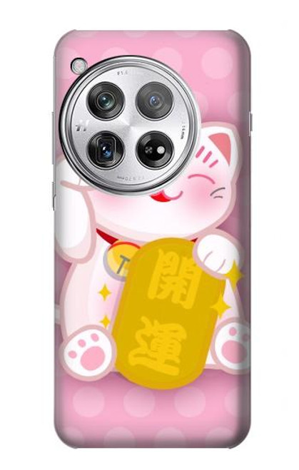 W3025 Pink Maneki Neko Lucky Cat Hard Case and Leather Flip Case For OnePlus 12