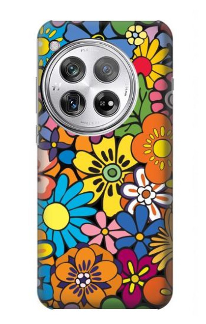 W3281 Colorful Hippie Flowers Pattern Hard Case and Leather Flip Case For OnePlus 12