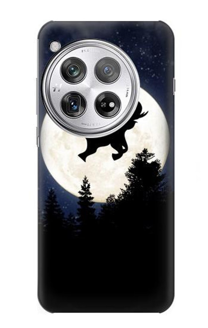 W3323 Flying Elephant Full Moon Night Hard Case and Leather Flip Case For OnePlus 12