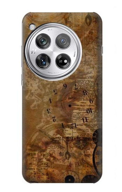 W3456 Vintage Paper Clock Steampunk Hard Case and Leather Flip Case For OnePlus 12