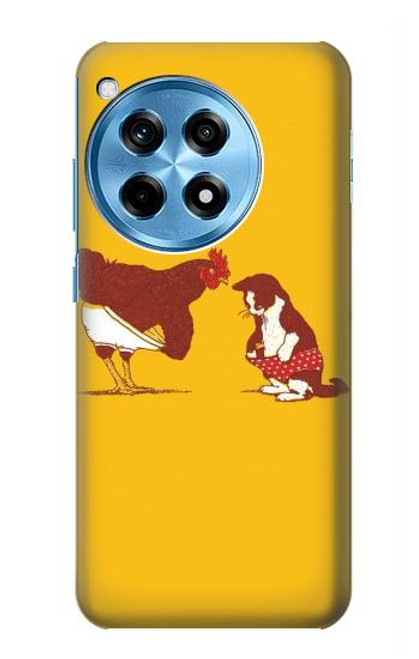 W1093 Rooster and Cat Joke Hard Case and Leather Flip Case For OnePlus 12R