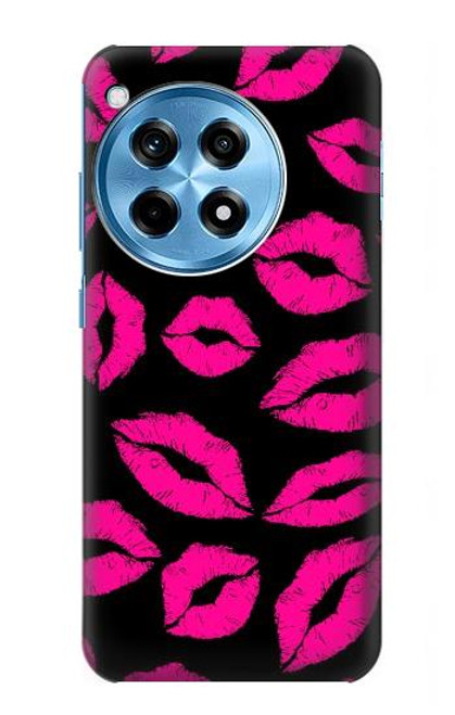 W2933 Pink Lips Kisses on Black Hard Case and Leather Flip Case For OnePlus 12R