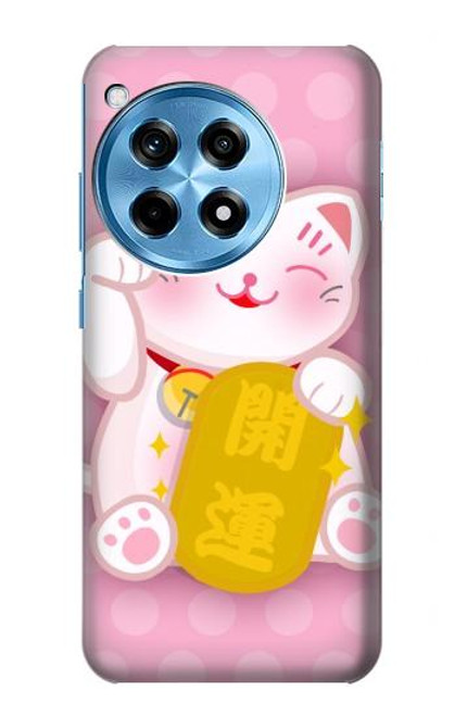 W3025 Pink Maneki Neko Lucky Cat Hard Case and Leather Flip Case For OnePlus 12R