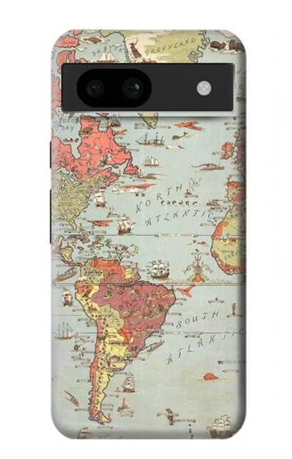 W3418 Vintage World Map Hard Case and Leather Flip Case For Google Pixel 8a