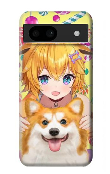 W3918 Baby Corgi Dog Corgi Girl Candy Hard Case and Leather Flip Case For Google Pixel 8a