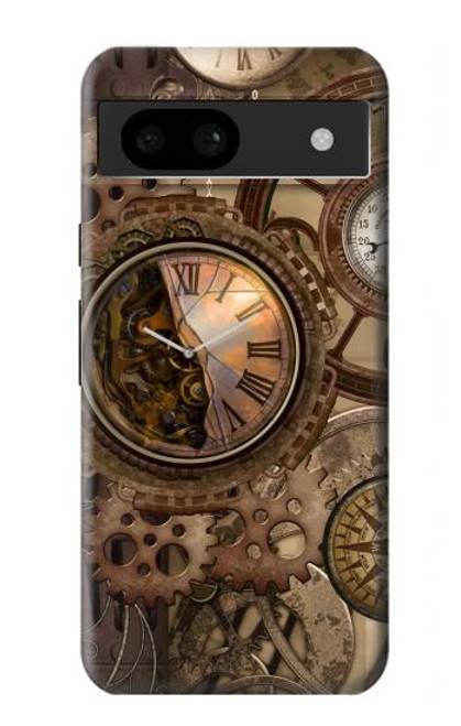 W3927 Compass Clock Gage Steampunk Hard Case and Leather Flip Case For Google Pixel 8a