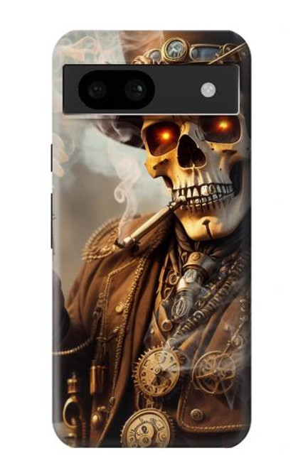 W3949 Steampunk Skull Smoking Hard Case and Leather Flip Case For Google Pixel 8a