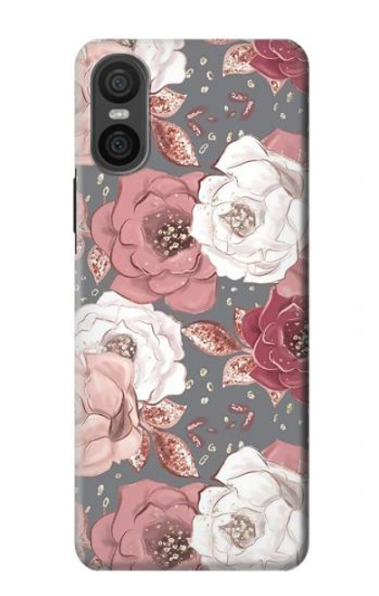W3716 Rose Floral Pattern Hard Case and Leather Flip Case For Sony Xperia 10 VI