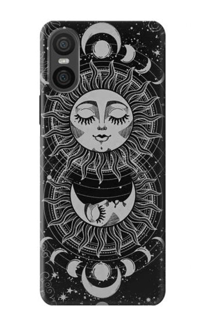 W3854 Mystical Sun Face Crescent Moon Hard Case and Leather Flip Case For Sony Xperia 10 VI