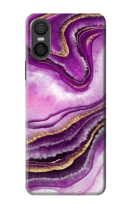 W3896 Purple Marble Gold Streaks Hard Case and Leather Flip Case For Sony Xperia 10 VI