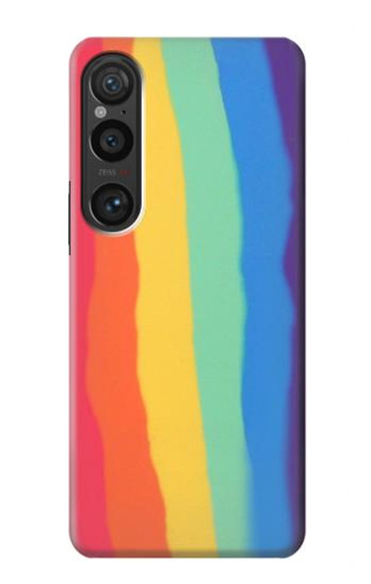 W3799 Cute Vertical Watercolor Rainbow Hard Case and Leather Flip Case For Sony Xperia 1 VI