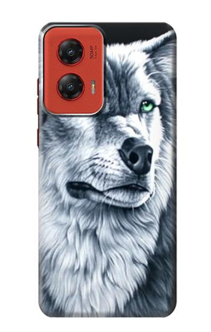 W0123 Grim White Wolf Hard Case and Leather Flip Case For Motorola Moto G Stylus 5G (2024)