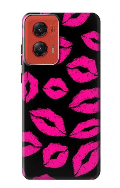 W2933 Pink Lips Kisses on Black Hard Case and Leather Flip Case For Motorola Moto G Stylus 5G (2024)