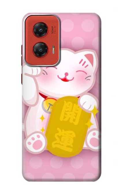 W3025 Pink Maneki Neko Lucky Cat Hard Case and Leather Flip Case For Motorola Moto G Stylus 5G (2024)