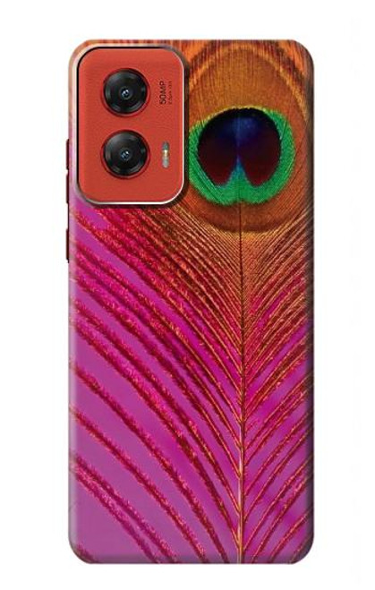 W3201 Pink Peacock Feather Hard Case and Leather Flip Case For Motorola Moto G Stylus 5G (2024)