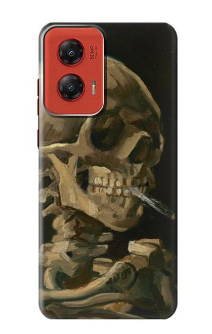 W3358 Vincent Van Gogh Skeleton Cigarette Hard Case and Leather Flip Case For Motorola Moto G Stylus 5G (2024)