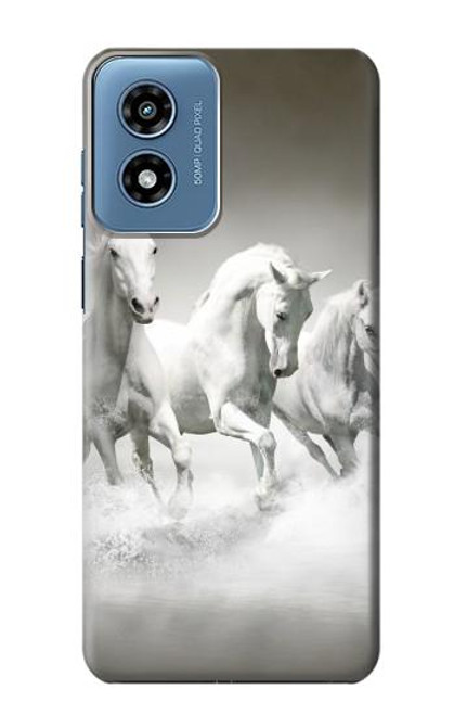 W0933 White Horses Hard Case and Leather Flip Case For Motorola Moto G Play 4G (2024)