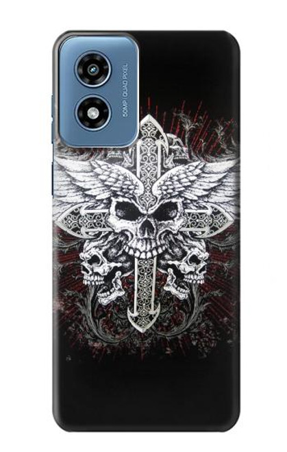 W1434 Skull Wing Tattoo Biker Hard Case and Leather Flip Case For Motorola Moto G Play 4G (2024)