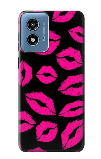 W2933 Pink Lips Kisses on Black Hard Case and Leather Flip Case For Motorola Moto G Play 4G (2024)