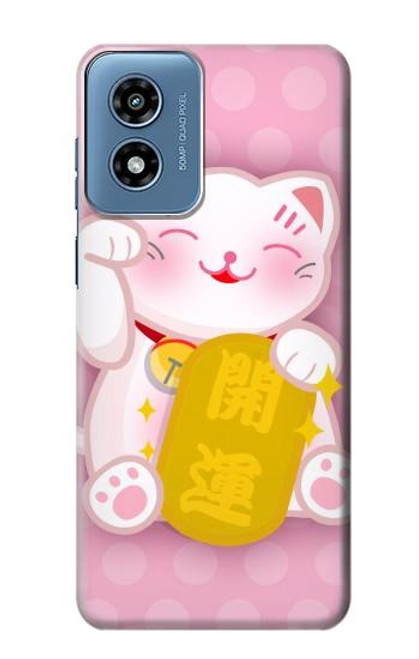 W3025 Pink Maneki Neko Lucky Cat Hard Case and Leather Flip Case For Motorola Moto G Play 4G (2024)