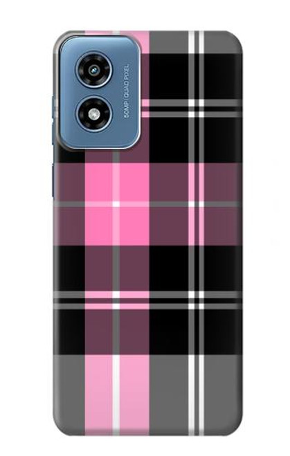 W3091 Pink Plaid Pattern Hard Case and Leather Flip Case For Motorola Moto G Play 4G (2024)