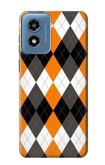 W3421 Black Orange White Argyle Plaid Hard Case and Leather Flip Case For Motorola Moto G Play 4G (2024)