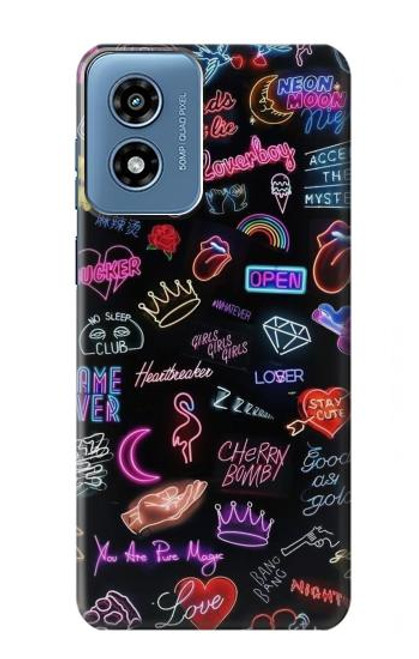 W3433 Vintage Neon Graphic Hard Case and Leather Flip Case For Motorola Moto G Play 4G (2024)