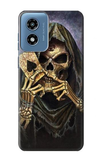 W3594 Grim Reaper Wins Poker Hard Case and Leather Flip Case For Motorola Moto G Play 4G (2024)