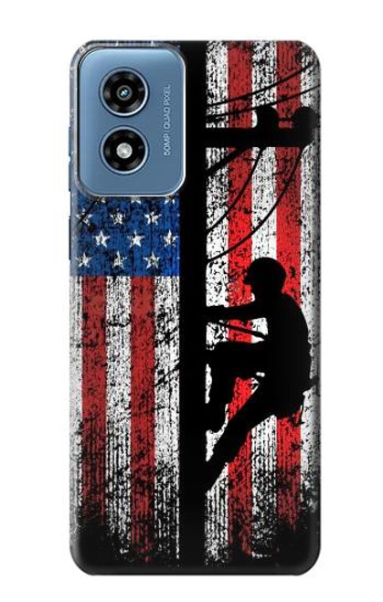 W3803 Electrician Lineman American Flag Hard Case and Leather Flip Case For Motorola Moto G Play 4G (2024)