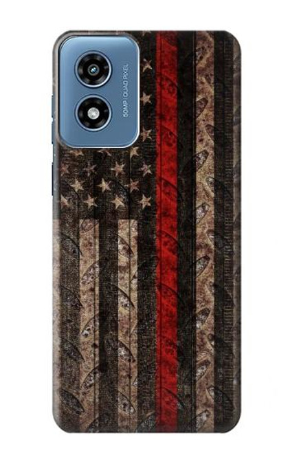 W3804 Fire Fighter Metal Red Line Flag Graphic Hard Case and Leather Flip Case For Motorola Moto G Play 4G (2024)