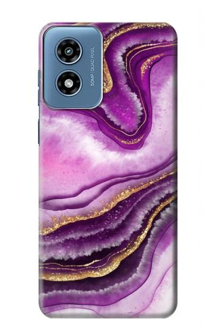 W3896 Purple Marble Gold Streaks Hard Case and Leather Flip Case For Motorola Moto G Play 4G (2024)