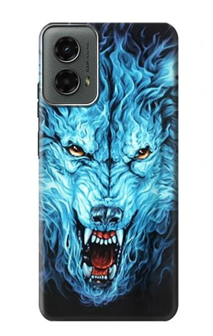 W0752 Blue Fire Grim Wolf Hard Case and Leather Flip Case For Motorola Moto G 5G (2024)