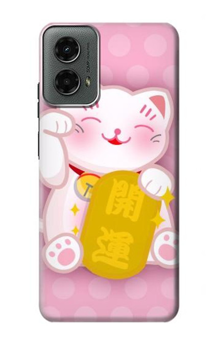 W3025 Pink Maneki Neko Lucky Cat Hard Case and Leather Flip Case For Motorola Moto G 5G (2024)