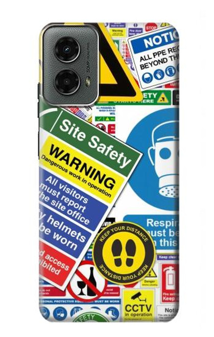 W3960 Safety Signs Sticker Collage Hard Case and Leather Flip Case For Motorola Moto G 5G (2024)