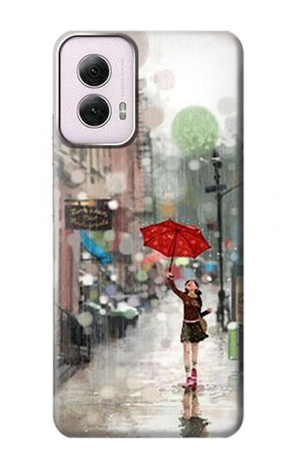 W0108 Girl in The Rain Hard Case and Leather Flip Case For Motorola Moto G Power 5G (2024)