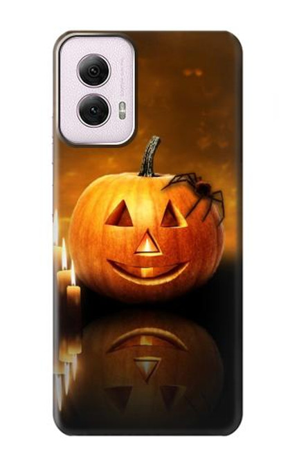 W1083 Pumpkin Spider Candles Halloween Hard Case and Leather Flip Case For Motorola Moto G Power 5G (2024)