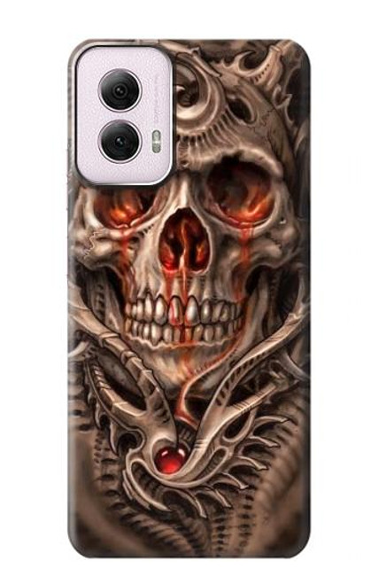 W1675 Skull Blood Tattoo Hard Case and Leather Flip Case For Motorola Moto G Power 5G (2024)