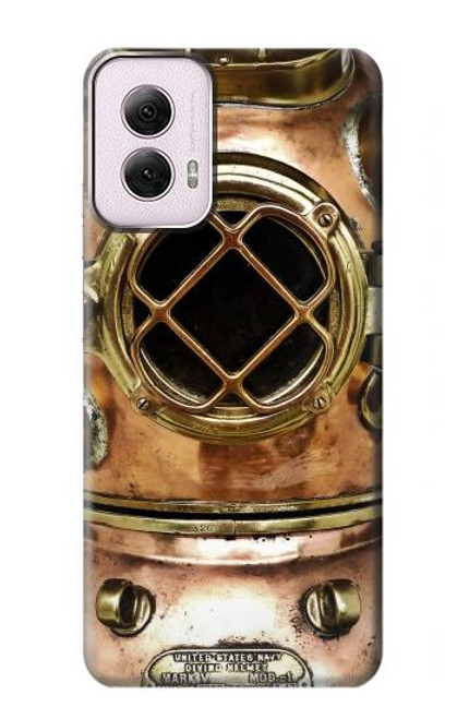 W2412 Vintage Deep Sea Diving Helmet Hard Case and Leather Flip Case For Motorola Moto G Power 5G (2024)