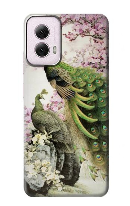 W2773 Peacock Chinese Brush Painting Hard Case and Leather Flip Case For Motorola Moto G Power 5G (2024)