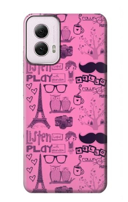 W2885 Paris Pink Hard Case and Leather Flip Case For Motorola Moto G Power 5G (2024)