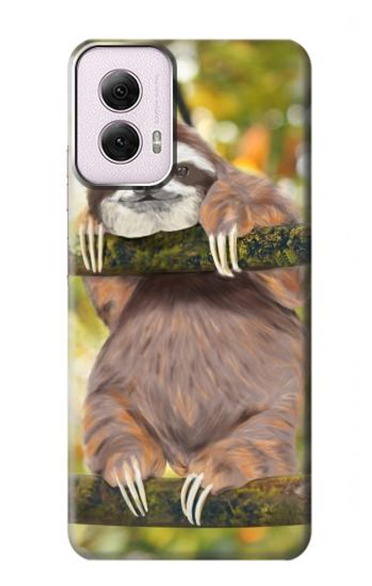 W3138 Cute Baby Sloth Paint Hard Case and Leather Flip Case For Motorola Moto G Power 5G (2024)