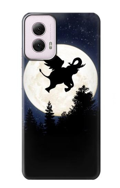 W3323 Flying Elephant Full Moon Night Hard Case and Leather Flip Case For Motorola Moto G Power 5G (2024)